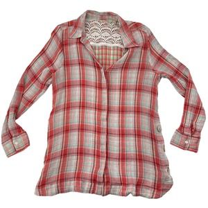 Soft Surroundings Lani Shores Plaid Tunic Shirt Women’s Size XL Cotton Pearl